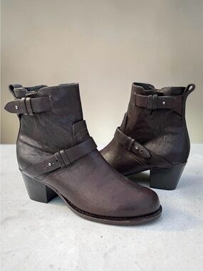Rag & Bone Harper Moto Boots Brown Leather Heeled Ankle Booties